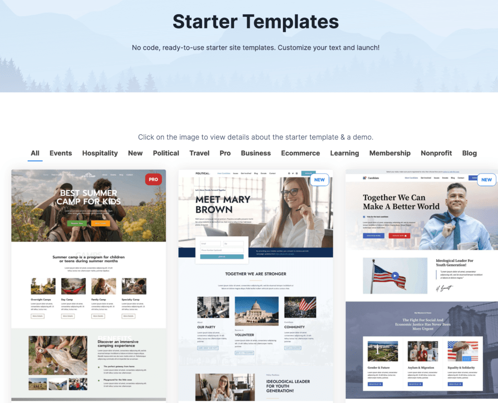 Starter Templates Examples