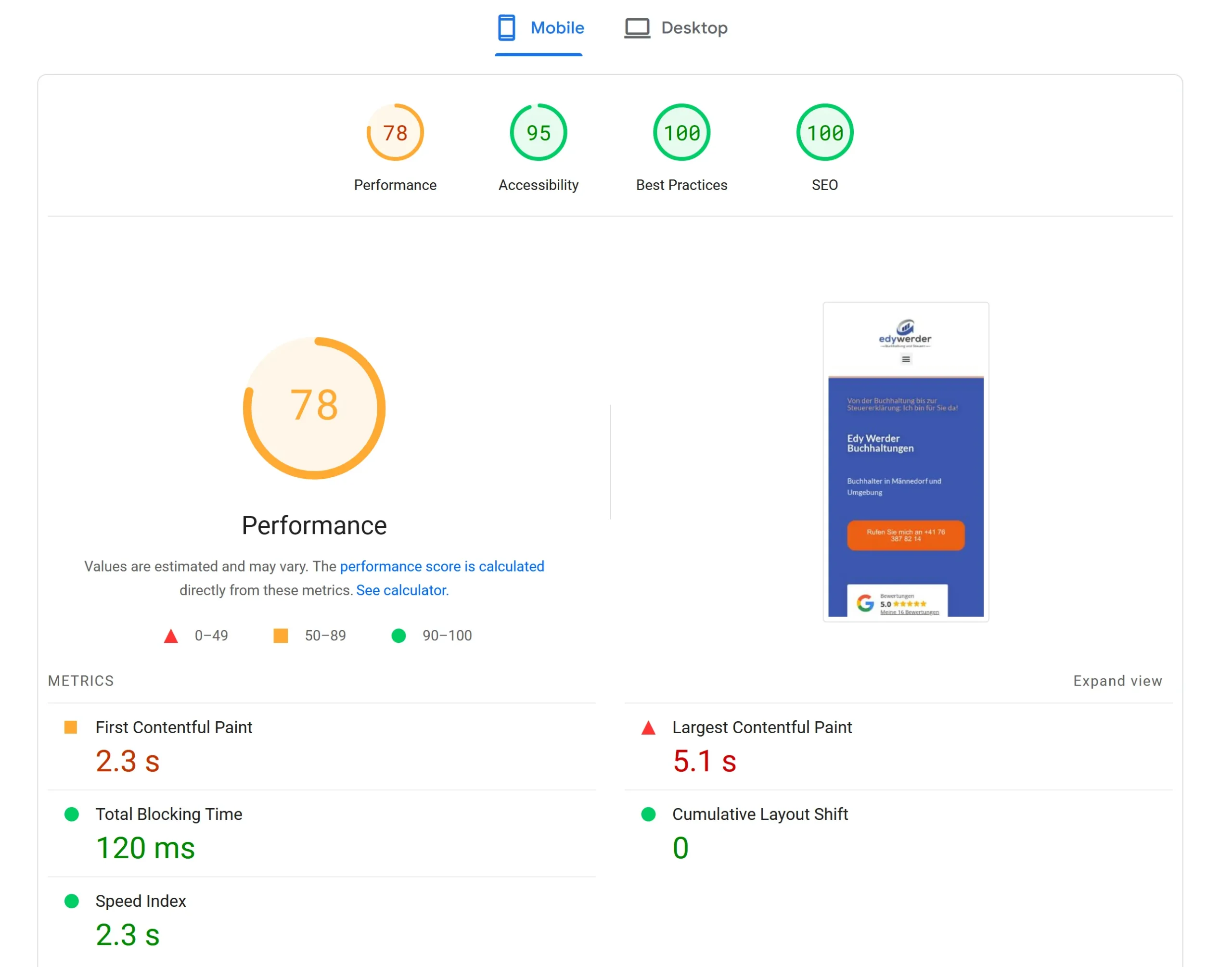 Elementor Hosting Review: My Experience with Their WordPress Hosting Services 15 Pagespeed insight mobile with WP Rockets