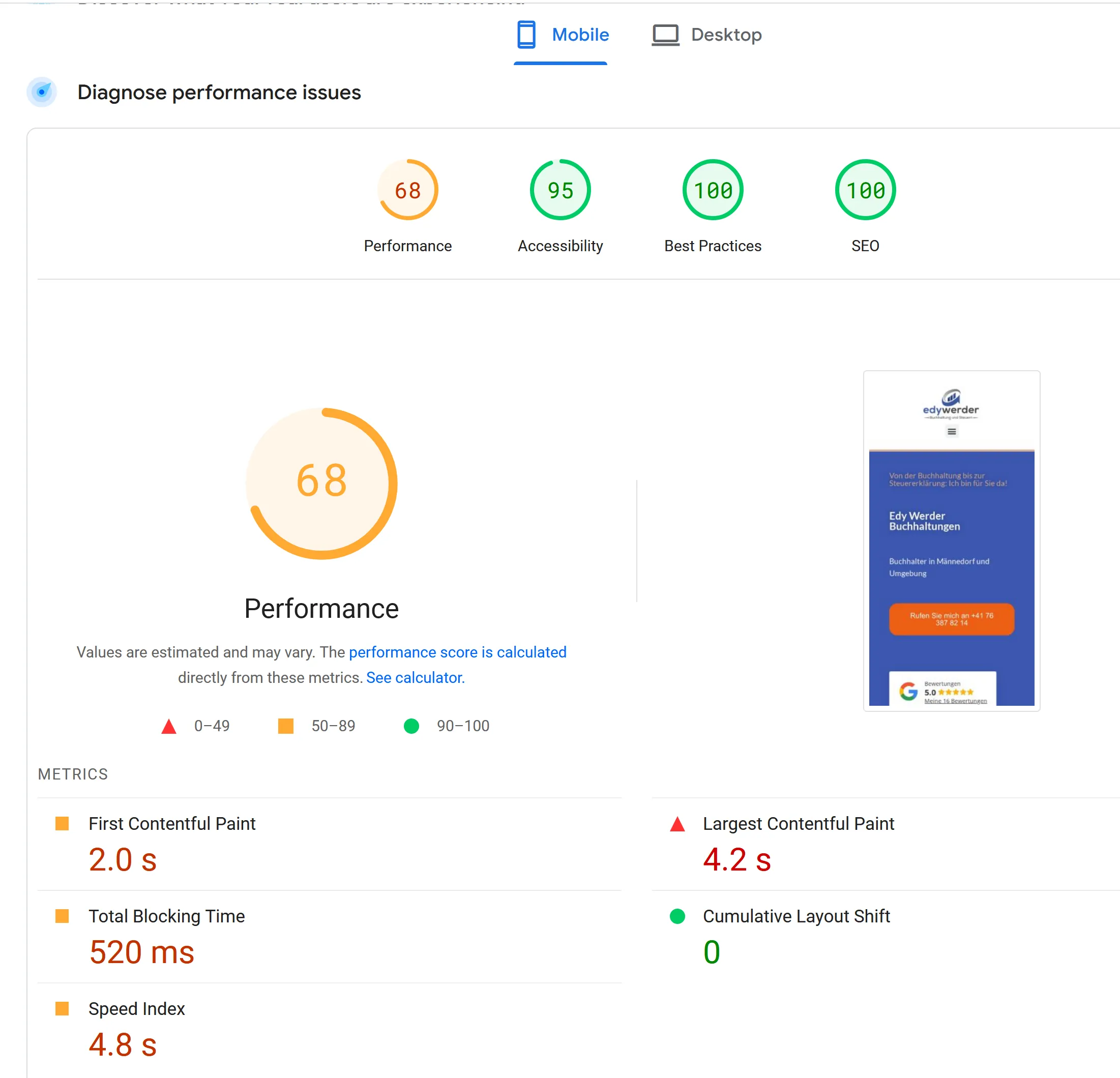 Elementor Hosting Review: My Experience with Their WordPress Hosting Services 14 Pagespeed insight mobile
